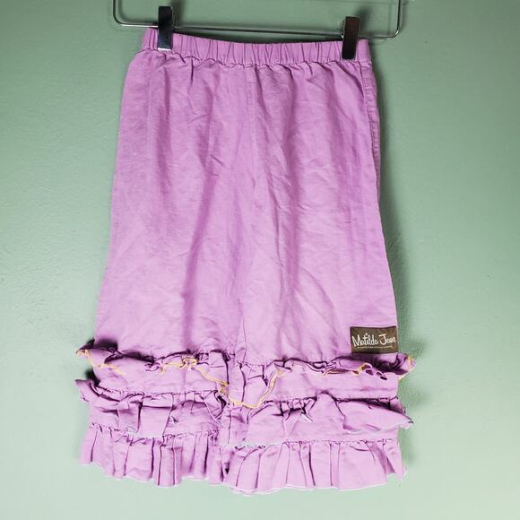 Matilda Jane Girls Good Hart Sweet Violet Linen Ruffle Cropped Pants Size 6 - Picture 1 of 5